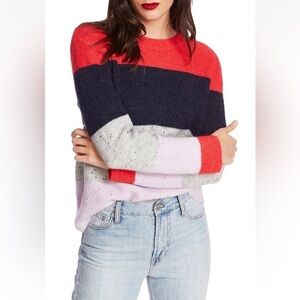 Court & Rowe Donegal Speckled Colorblock Stripe Sweater | Bright Rouge Red | M